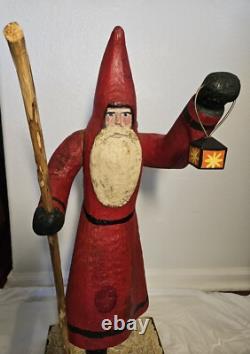 Folk Art Hand Carved St. Nicholas Santa Figure Lg Maine Wood America's Carvers