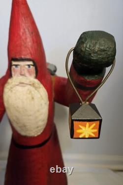 Folk Art Hand Carved St. Nicholas Santa Figure Lg Maine Wood America's Carvers