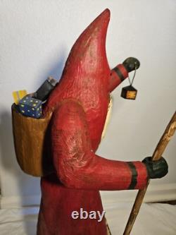 Folk Art Hand Carved St. Nicholas Santa Figure Lg Maine Wood America's Carvers