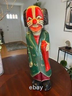 Folk Art Hand Carved Wood Clown 28