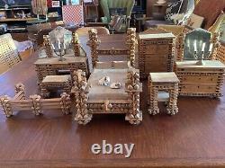 Folk Art Hand Carved Wood Doll Furniture 1930's, Beautiful withhistory