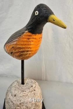 Folk-Art Hand Carved Wood ROBIN by Wayne Baker on Carved Old Buoy 9 1/2 EXCLT