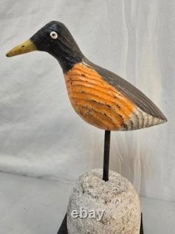 Folk-Art Hand Carved Wood ROBIN by Wayne Baker on Carved Old Buoy 9 1/2 EXCLT
