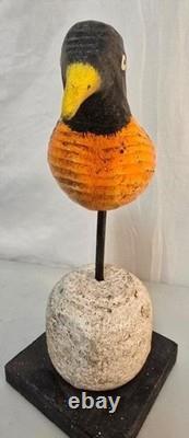 Folk-Art Hand Carved Wood ROBIN by Wayne Baker on Carved Old Buoy 9 1/2 EXCLT