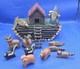 Folk Art Hand Made Vtg Log Noah's Ark & 10 Hand Carved & Painted Animals