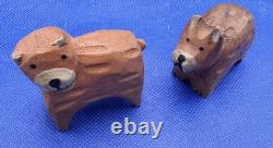 Folk Art Hand Made Vtg Log Noah's Ark & 10 Hand Carved & Painted Animals