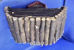 Folk Art Hand Made Vtg Log Noah's Ark & 10 Hand Carved & Painted Animals