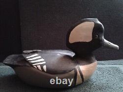 Folk Art Hooded Merganser Carved Wooden Duck Decoy, Raised Wing, BR or OR 1991