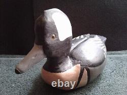 Folk Art Hooded Merganser Carved Wooden Duck Decoy, Raised Wing, BR or OR 1991