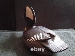 Folk Art Hooded Merganser Carved Wooden Duck Decoy, Raised Wing, BR or OR 1991