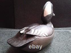 Folk Art Hooded Merganser Carved Wooden Duck Decoy, Raised Wing, BR or OR 1991