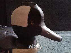 Folk Art Hooded Merganser Carved Wooden Duck Decoy, Raised Wing, BR or OR 1991