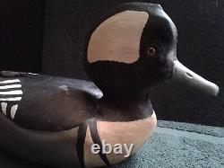 Folk Art Hooded Merganser Carved Wooden Duck Decoy, Raised Wing, BR or OR 1991