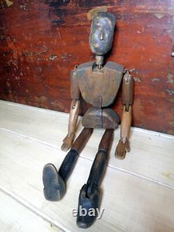 Folk Art Lay Model Wooden Carved Marionette Primitive Antique 19th C Articulated