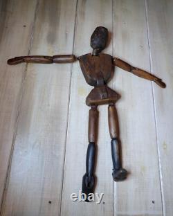 Folk Art Lay Model Wooden Carved Marionette Primitive Antique 19th C Articulated