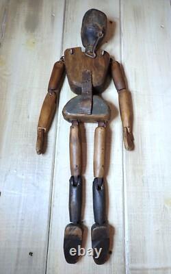 Folk Art Lay Model Wooden Carved Marionette Primitive Antique 19th C Articulated