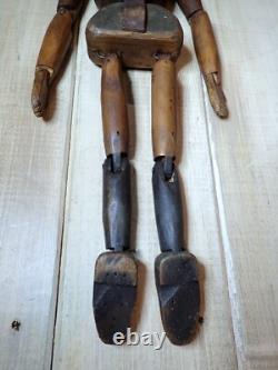 Folk Art Lay Model Wooden Carved Marionette Primitive Antique 19th C Articulated