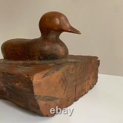 Folk Art Mallard Duck Sculpture Carved From One Piece Ironwood Americana