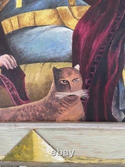 Folk Art Naive Cleopatra Painting with Custom Carved Frame