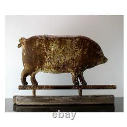 Folk Art Pig Weather Vane Sculpture Aged Rust Antique Replica Statue