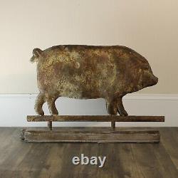 Folk Art Pig Weather Vane Sculpture Aged Rust Antique Replica Statue