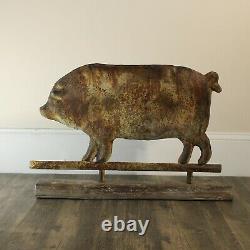 Folk Art Pig Weather Vane Sculpture Aged Rust Antique Replica Statue