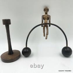 Folk Art Primitive Balancing Man on Base Wood Kinetic Hand Carved Vintage Toy