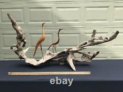 Folk Art Sculpture Carved Long Leg Shore Birds Beach Driftwood Base 52 Long