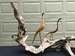 Folk Art Sculpture Carved Long Leg Shore Birds Beach Driftwood Base 52 Long