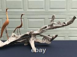 Folk Art Sculpture Carved Long Leg Shore Birds Beach Driftwood Base 52 Long