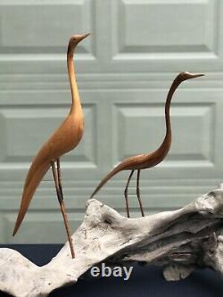 Folk Art Sculpture Carved Long Leg Shore Birds Beach Driftwood Base 52 Long