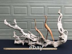 Folk Art Sculpture Carved Long Leg Shore Birds Beach Driftwood Base 52 Long