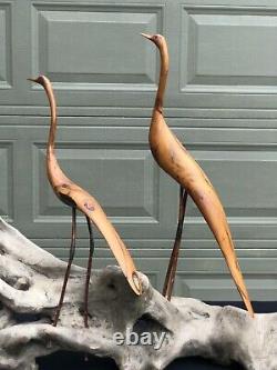 Folk Art Sculpture Carved Long Leg Shore Birds Beach Driftwood Base 52 Long