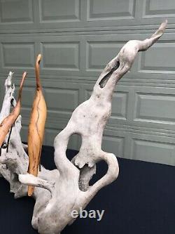 Folk Art Sculpture Carved Long Leg Shore Birds Beach Driftwood Base 52 Long