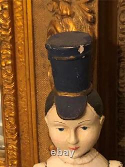 Folk Art Soldier Drummer Boy Sculpture Hand Carved Painted Statute Shabby Chic
