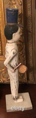 Folk Art Soldier Drummer Boy Sculpture Hand Carved Painted Statute Shabby Chic