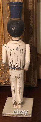 Folk Art Soldier Drummer Boy Sculpture Hand Carved Painted Statute Shabby Chic