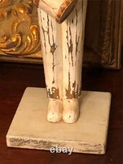 Folk Art Soldier Drummer Boy Sculpture Hand Carved Painted Statute Shabby Chic