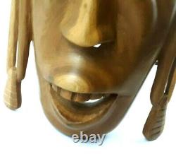 Folk Art Solid Wooden Hand Crafted Carved African Type Burl Tribal Standing Mask