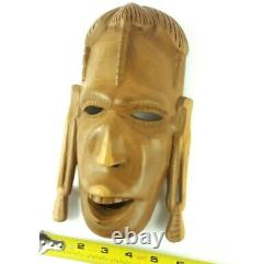 Folk Art Solid Wooden Hand Crafted Carved African Type Burl Tribal Standing Mask