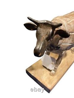 Folk Art Steel Head Carved Cow Cool Piece 12 X 8 Width 4