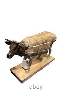 Folk Art Steel Head Carved Cow Cool Piece 12 X 8 Width 4