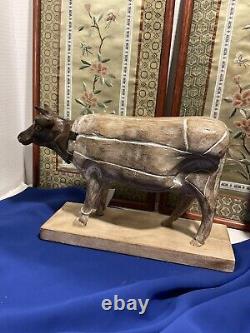 Folk Art Steel Head Carved Cow Cool Piece 12 X 8 Width 4