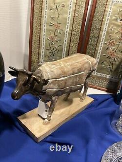 Folk Art Steel Head Carved Cow Cool Piece 12 X 8 Width 4