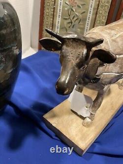 Folk Art Steel Head Carved Cow Cool Piece 12 X 8 Width 4