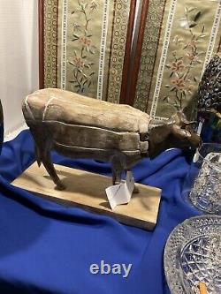 Folk Art Steel Head Carved Cow Cool Piece 12 X 8 Width 4