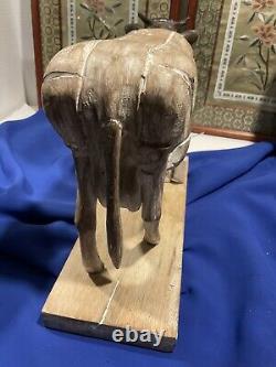Folk Art Steel Head Carved Cow Cool Piece 12 X 8 Width 4