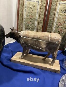 Folk Art Steel Head Carved Cow Cool Piece 12 X 8 Width 4