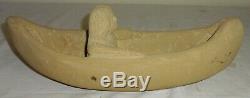 Folk Art Stone Carving Signed by Popeye Reed Dated 1979 Indian in Canoe