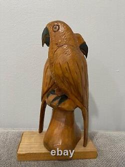 Folk Art Style Carved Wood 2 Parrots Birds Carving Statue Figure Sculpture